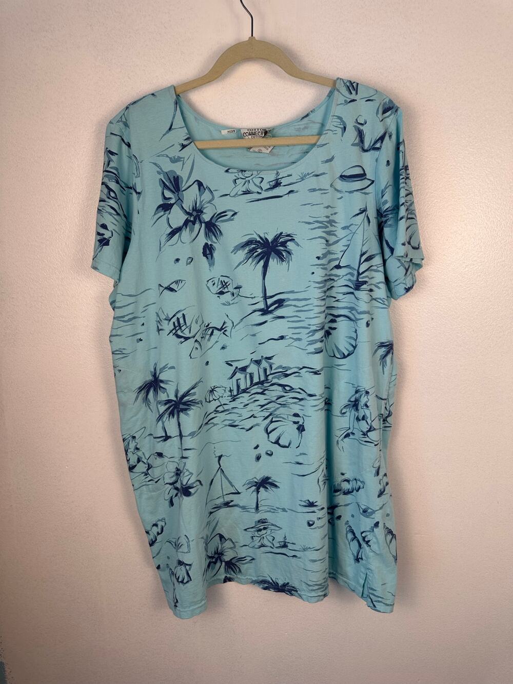 Cotton Connection light blue t-shirt dark blue maritime tropical graphic XL